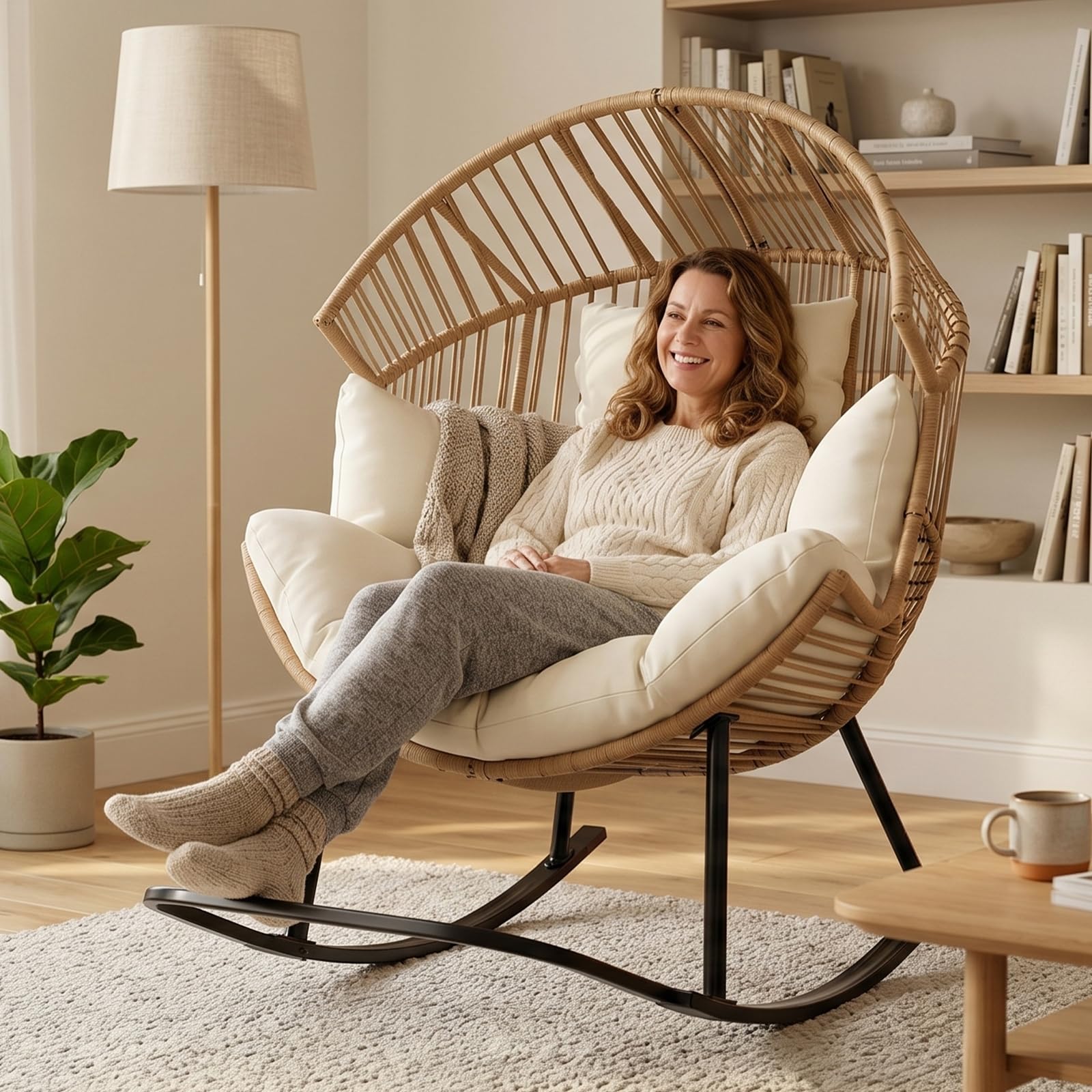 Outdoor Furniture Egg Chair - Большое эргономичное кресло-качалка из натурального ротанга