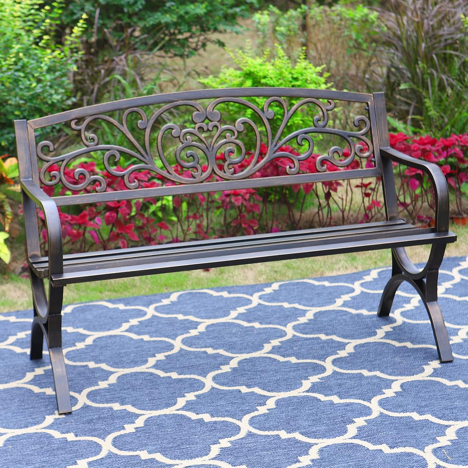 Outdoor Furniture Metal Chairs - Бронзовая садовая скамья 50 дюймов, устойчивая